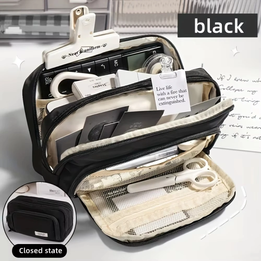 A Large-capacity Multi-layers Pencil Case Simple Multi-purpose Student Stationery Box and Makeup Storage Bag Stationery Supplies