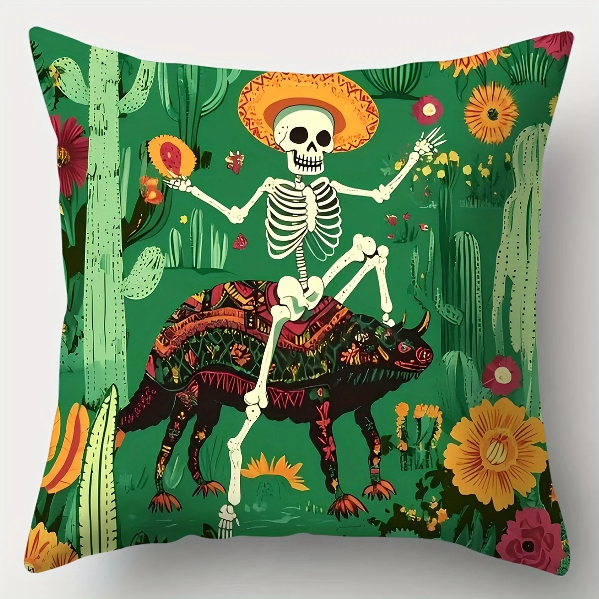 4pcs Set, Sofa Cushion Covers, Vintage Skull Dance Pillowcases, 17.7 Inches by 17.7 Inches, Single-Sided Print, Home Decor, Sofa