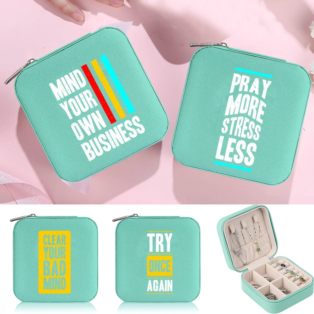 

Jewelry Box Zipper Minimalist Bracelet Earrings Ornaments Case Phrase Printing Series Earring Holder Gift Leather Storage