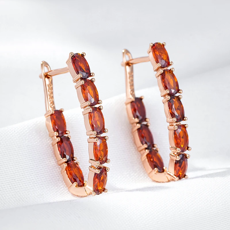 Wbmqda Fashion U Shaped Full Zircon Drop Earrings For Women 585 Rose Gold Color Luxury Wedding Party Fine Jewelry Accessories