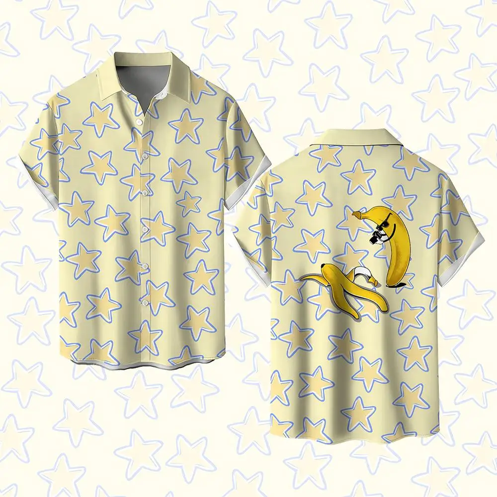 

Humorous Funny Banana Print Shirt Daily Home Casual Short Sleeve Tops Men And Women Beach Party Stylish Creative Hawaiian Shirts