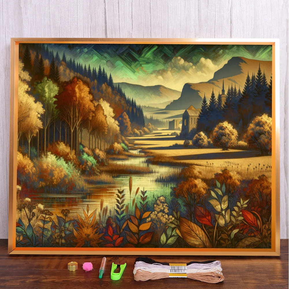 Landscape Nature Printed Canvas 11CT Cross-Stitch Embroidery Kit Handmade Hobby Needlework Sewing Home Decor Counted Promotions