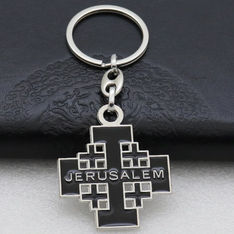 Diyalo 3-Farben-Schlüsselanhänger aus religiösem Metall mit Heiligem Jerusalem-Muster, christliche Taschendekoration, Schlüssel-Organizer, Andachtsgeschenk, Schmuck – Detail 3