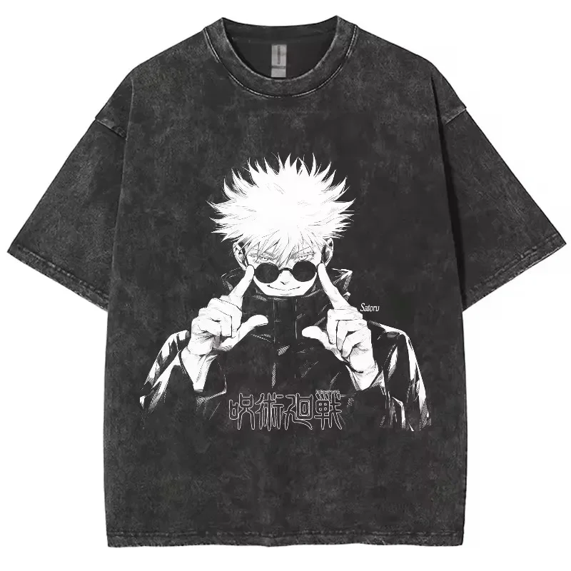 Anime Jujutsu Kaisen Gojo Satoru T Shirts Washed Men Women 100Cotton T-Shirts High Quality Retro for Men Women Tops Tees