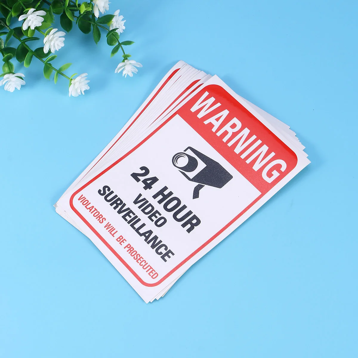 10Pcs 15.7x10.3cm 24 Hour Vedio Sticker Warning Sign Self-Adhesive for School Office Building Cars Metal Weatherproof