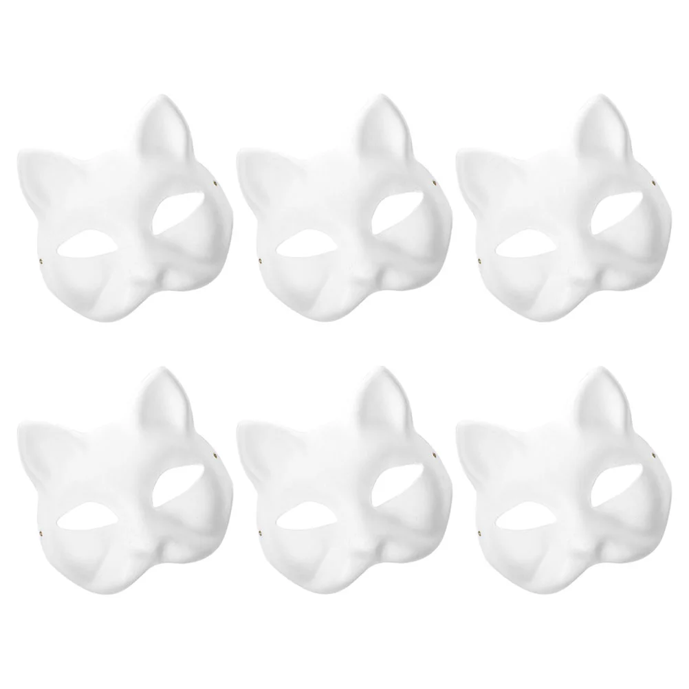 

6 Pcs Party Mask Halloween Paintable Blank DIY White Masks Makeup Paper Cat Child