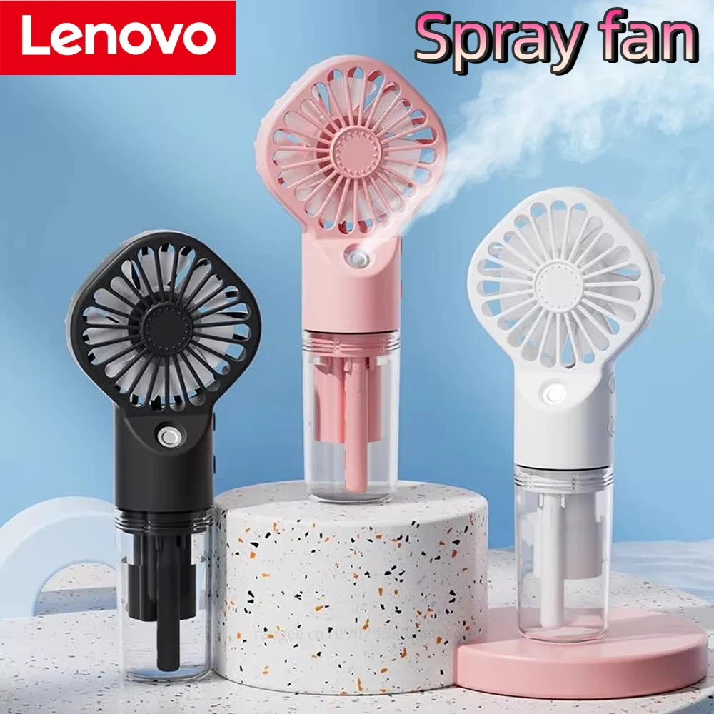 Lenovo 4 Speeds Portable Handheld Spray Fan Humidifier Fan Powerful Wind USB Rechargeable Water Spray Mist Outdoor Small Fan