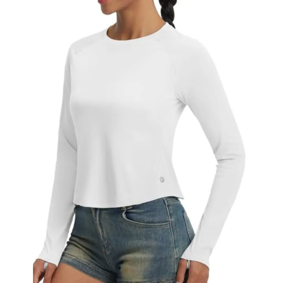 

baleaf Women's UPF 50+ Long Sleeve Sun Shirts Crop Rash Guard UV Workout Tops SPF Slim Fit Lightweight Athletic Hiking