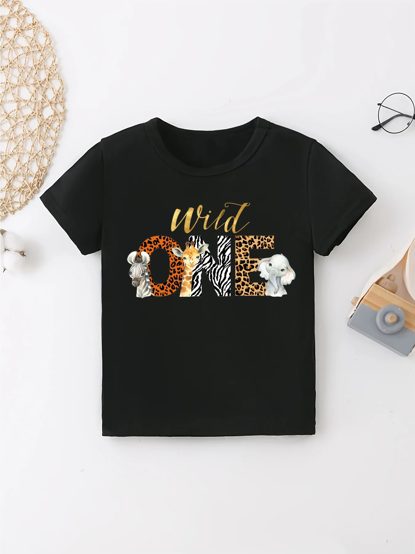 Wild One Zebra Giraffe Elephant Printed T Shirt Girls/Boys 1st Birthday Gift T-Shirt Kawaii Toddler T Shirt