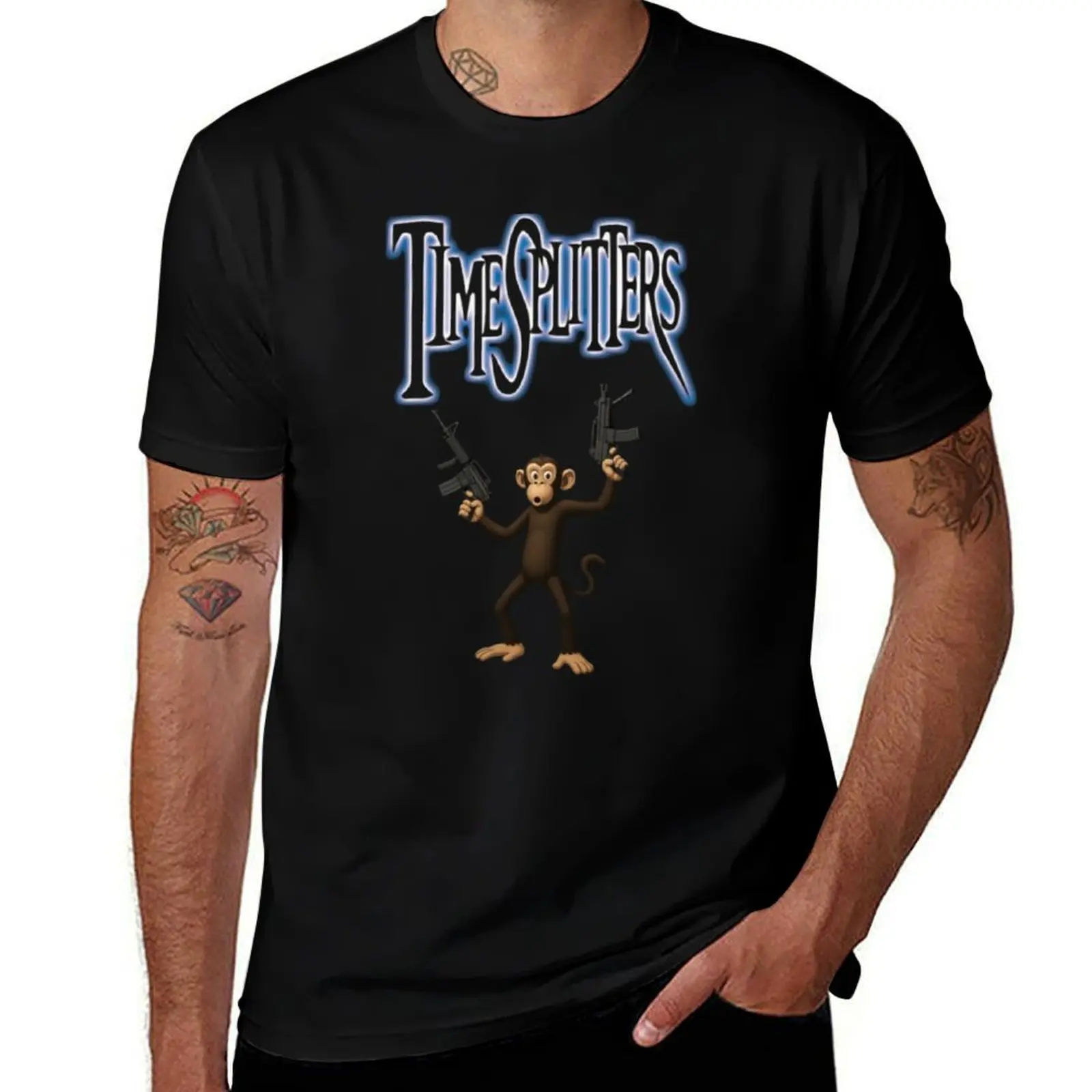 Time splitters Time-Blasting Monkey – Retro FPS Game Parody Tee T-Shirt All Weather Casual Short Sleeve