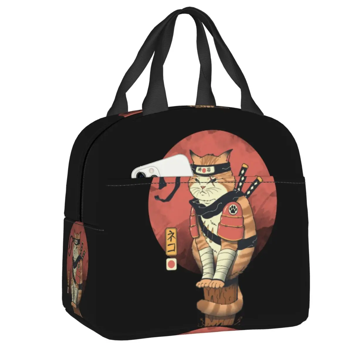 

The Feline Assassin Shinobi Samurai Cat Lunch Bag Women Thermal Cooler Insulated Lunch Box for Children School Food Picnic Bags