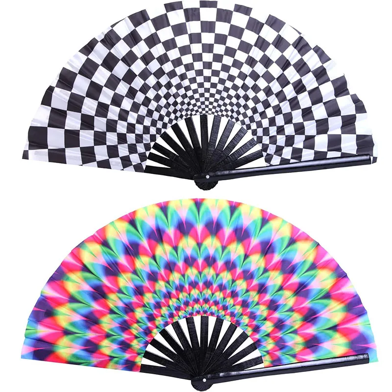 

33cm Large Folding Hand Rave Fan Chinese/Japanese Fans Dance Music Festival Gradient Reflective Fold Fan Wedding Gift for Guests