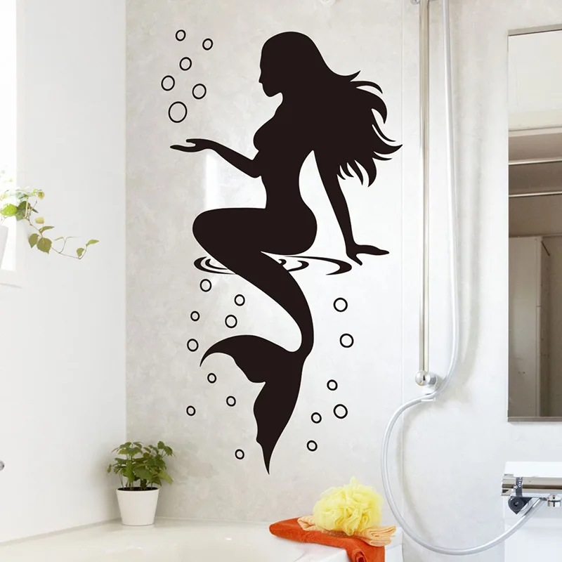 1PCS Solid Color Mermaid Children Bedroom Bathroom Porch Home Wall Decoration Wall Stickers Self-Adhesive