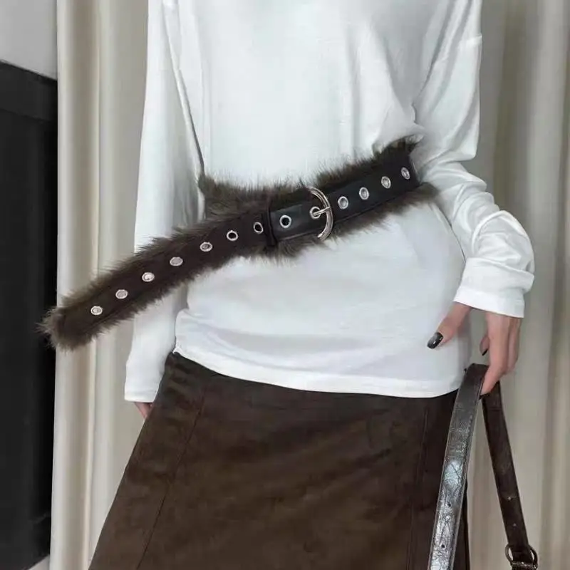 

Retro Faux Fur Punk Fur Belt Fashion Leather Y2K Belt Women's Belt Casual Furry PU Waistband Belt Casual Strap Jeans Decor