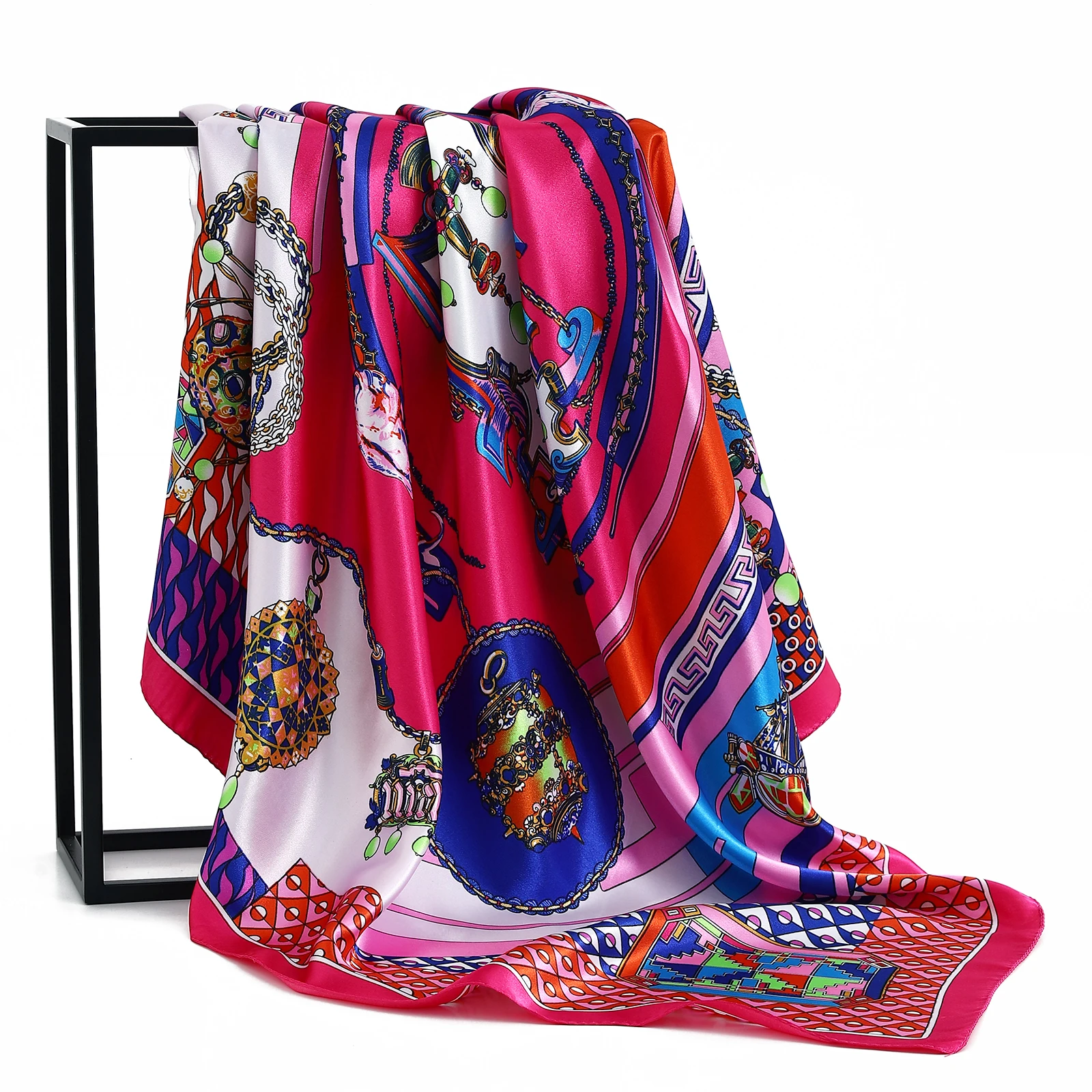 Bufandas Hijab grandes para mujer, chal cuadrado de 90x90cm, pañuelo de moda de verano para la cabeza, pañuelo de satén estampado para la cabeza, nueva Bandana