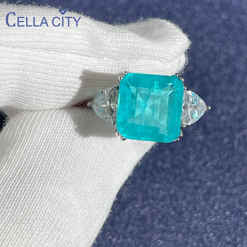 Cellacity Classic  Women 925 sterling silver ring with paraiba gemstones female fine Jewelry Gift Wedding Engagement Accessories