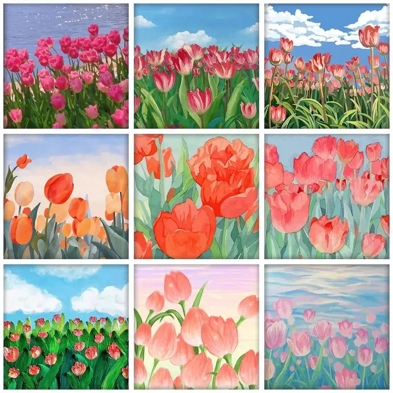 CHENISTORY 40x40cm Painting By Numbers For Adults Coloring By Numbers Pink Flowers Pictures By Numbers Artwork Home Garden