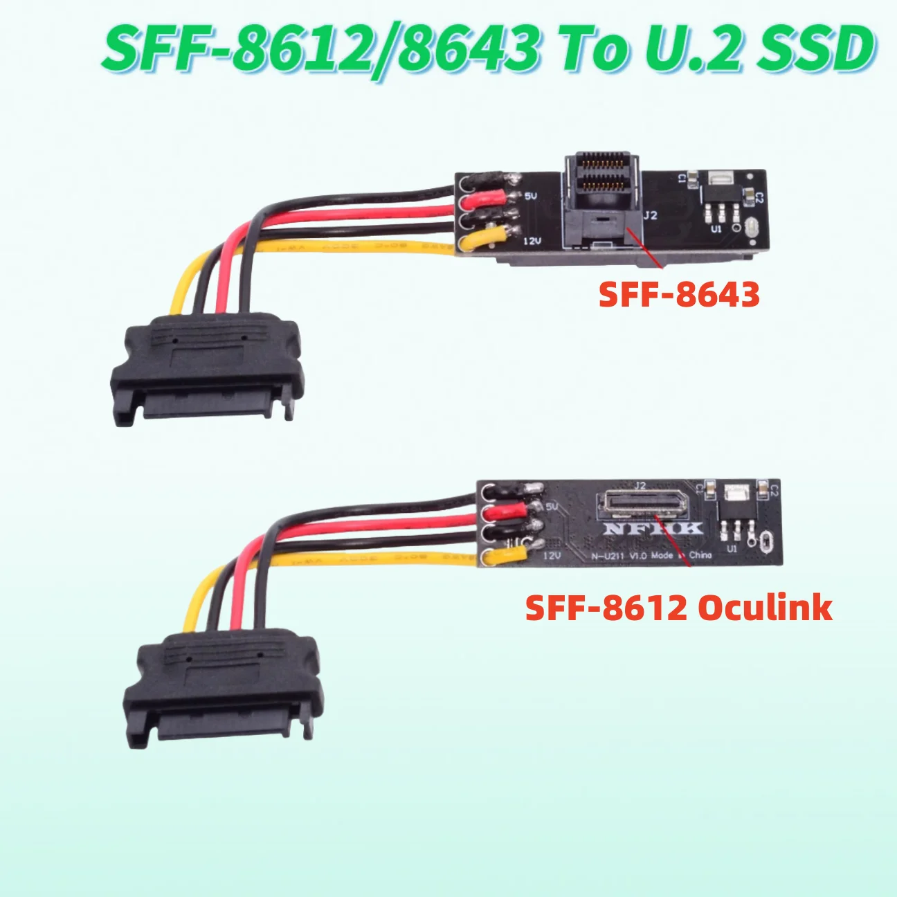 

2025 НОВЫЙ Riser PCI-e 4x NVMe SFF-8612 Oculink Female / SFF-8643 Female to U.2 SSD SFF-8639 Кабель адаптерной карты 5 см