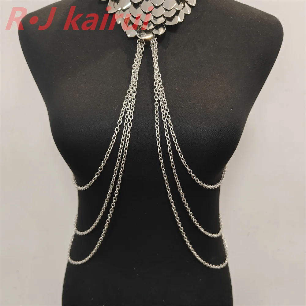 New Fashion Mermaid Silver Fish Scales Necklace Layers Chainmail Dragon Scale Jewelry 5 Colors view 6