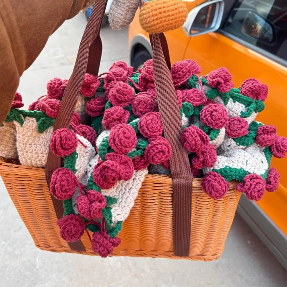Rose Flower Blanket Hand Knitted Throw for Women Office Nap Valentine Gift  Mom Valentine Day Present picnic blanket desk