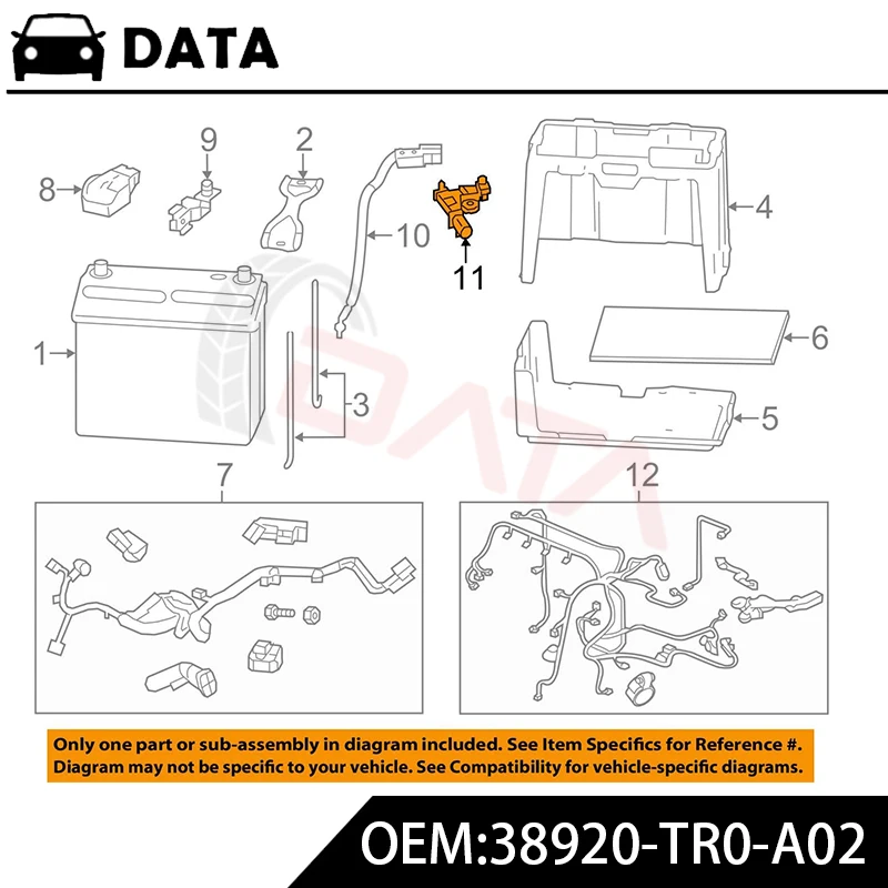Battery Current Voltage Temperature Sensor For 2012-2015 Honda Civic CRV Replaces 38920-TR0-A02 38920-TR0-A01