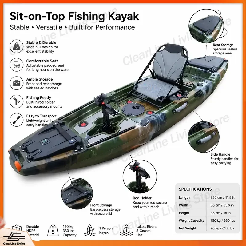 10ft Single Fishing Kayak with Pedals Leg Drive Sea Water Craft Fast Small Boat for One Person Outdoor Sports Gear