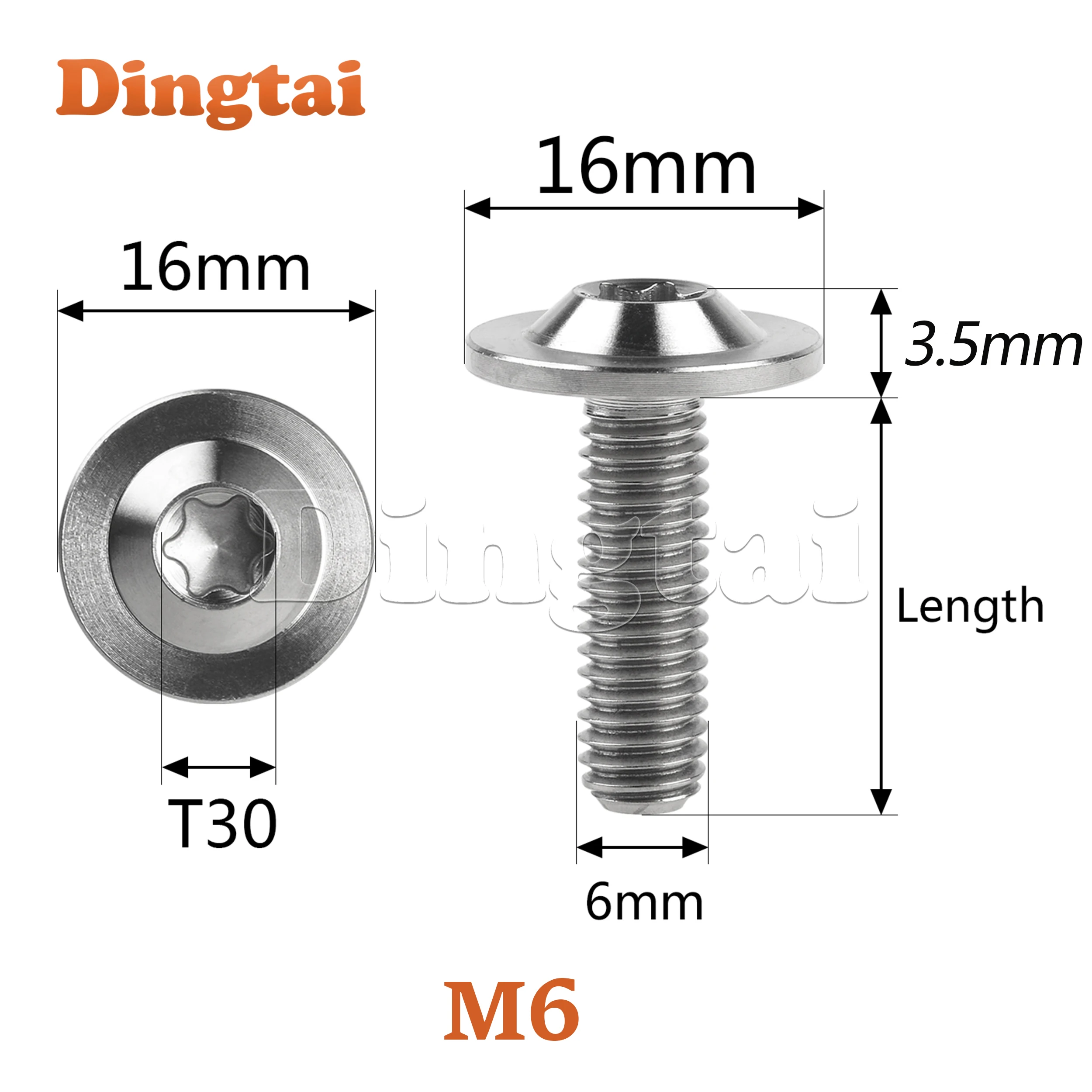 Dingtai  Titanium Bolt 5/10PCS M6x10 15 20mm Torx Head Screws for Bike Part