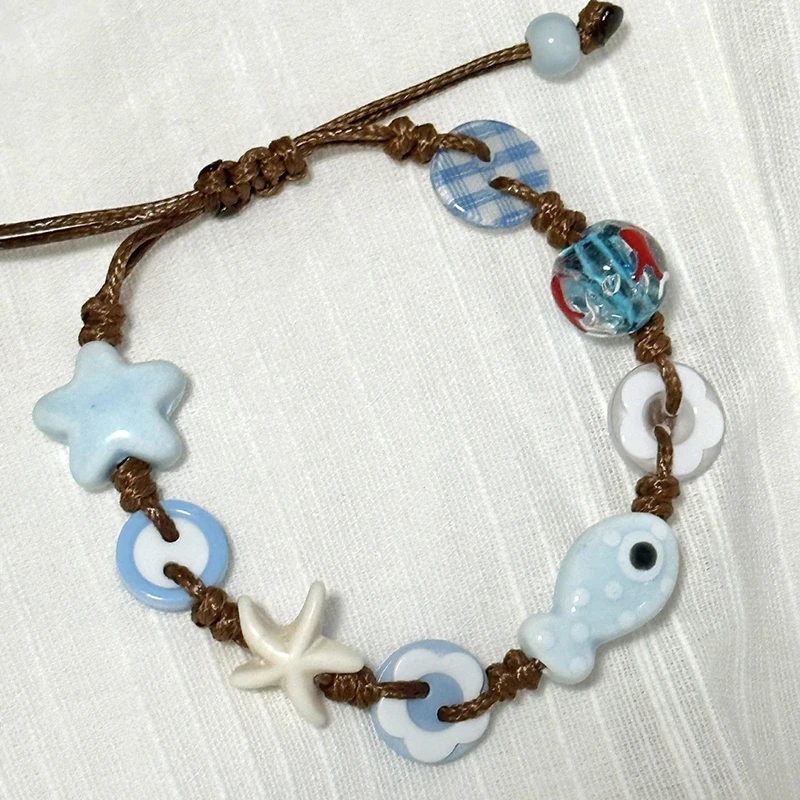 Ceramic Boho Fish Star Beaded Woven Bracelets Temperament Holiday Style Jewelry Accessories