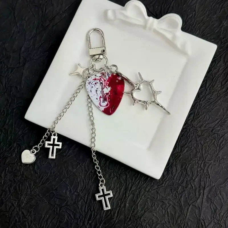 Keychain Minimalist Heart Cross Punk Metal Pendant For Bag Purse Phone Strap Lightweight Gift