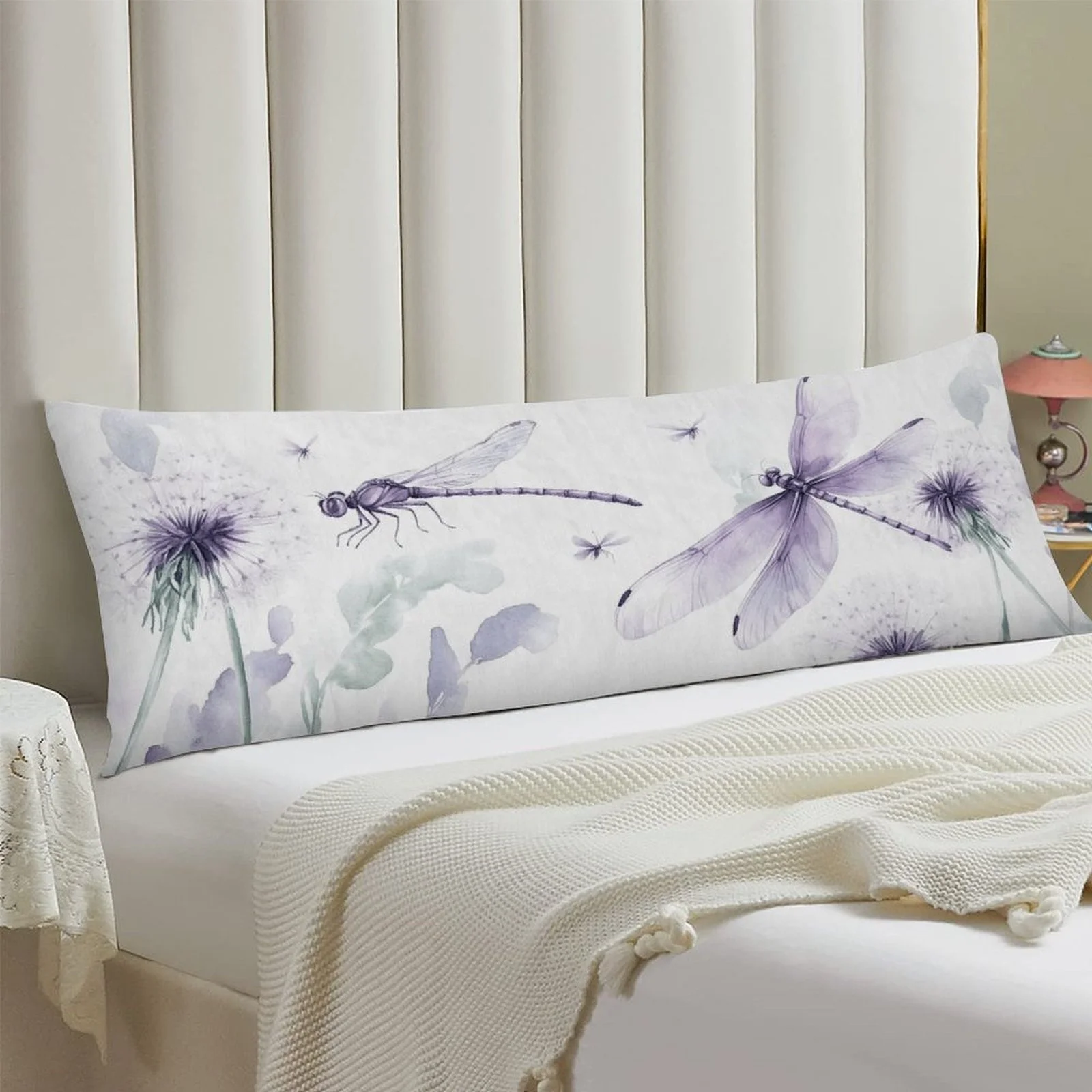 Dragonfly And Dandelion Body Pillowcase - Soft Plush Double-Sided Printed Design, Decorative Bed Pillowcase for Bedroom, Sofa, O