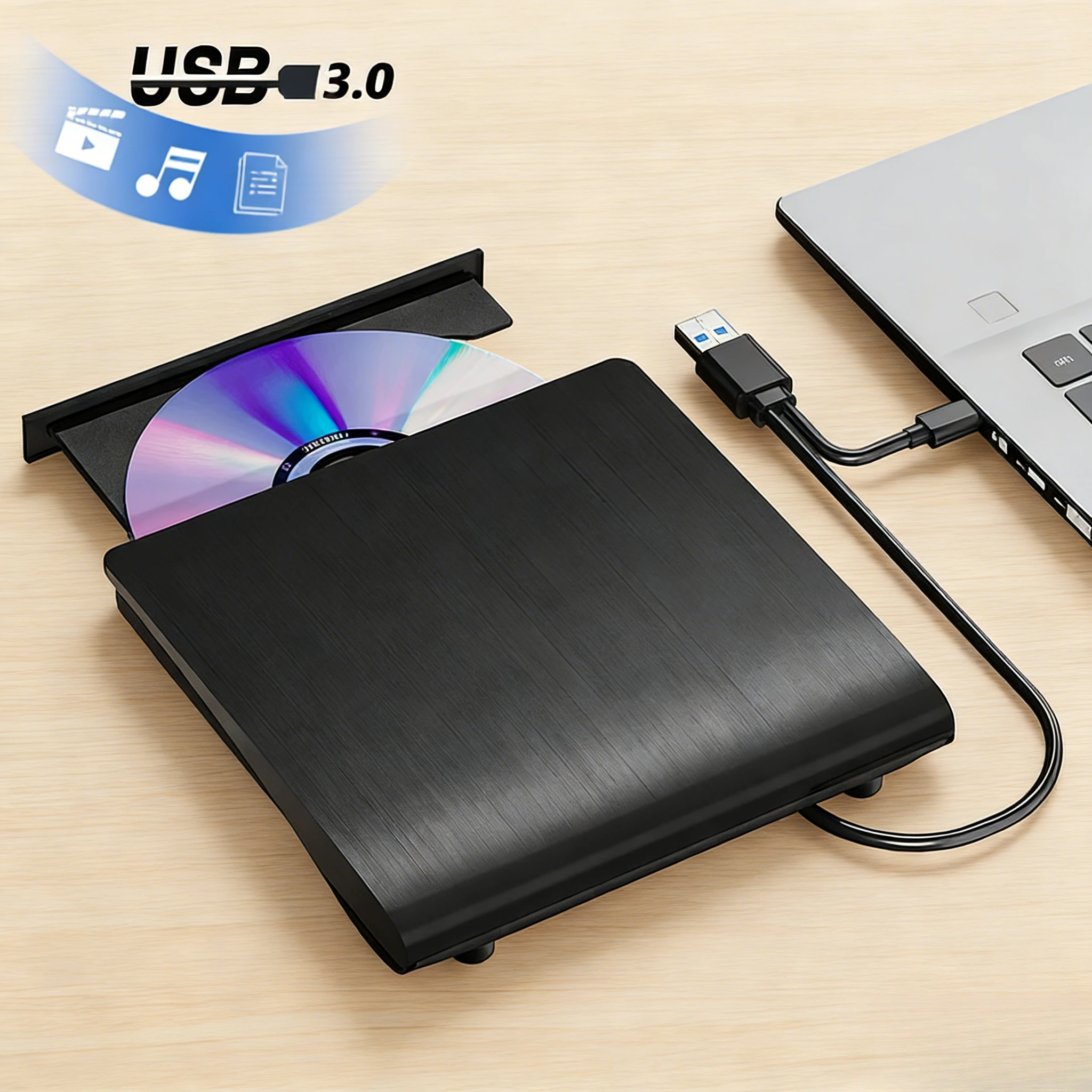 Portable External CD DVD RW Drive USB 3.0 USB-C Optical Drive Read Burner for Laptop PC Windows 11 10 Linux OS Mac