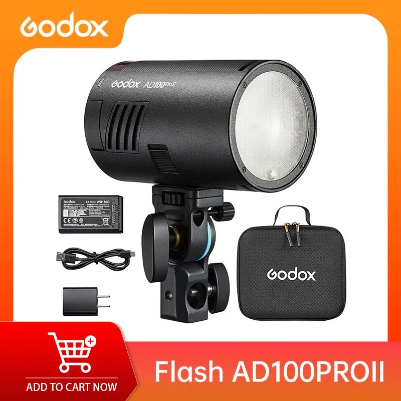 Godox AD100Pro II Pocket 100Ws TTL HSS 1/8000s w/Fan,3300mAh USB-C,Color Display,Wireless for Canon Nikon Sony Fuji Olympus