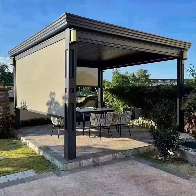 OneAlu Luxury Modern Electric Bioclimatic Gazebo - Outdoor Louvered for Garden/Balcony, Powder-Coated Frame