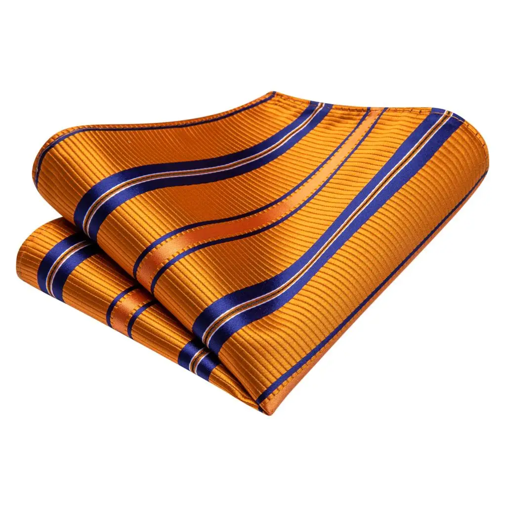 Striped Orange Tie For Men 2023 New Elegant Mens Necktie Pocket Square Cufflinks Groom Wedding Accessory Hi-Tie Design Wholesale