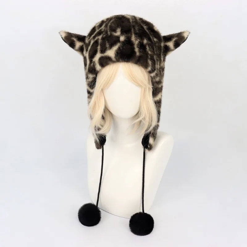 가을 겨울 코스프레 모자 레오파드 프린트 플러시 모자 귀여운 소녀 공연 코스프레 액세서리 로리타 모자 소뿔 축제 모자