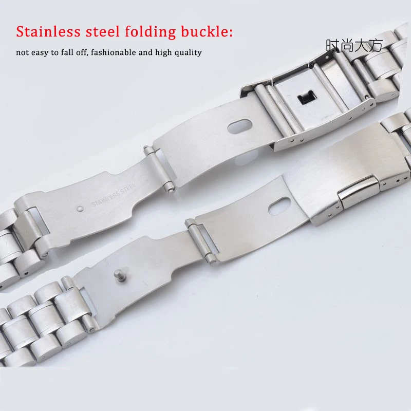Solid Stainless Steel Watchband 16mm 18mm 20mm 22mm 24mm Curved End Universal Straps Folding Buckle Wrist Band Belt Accessories