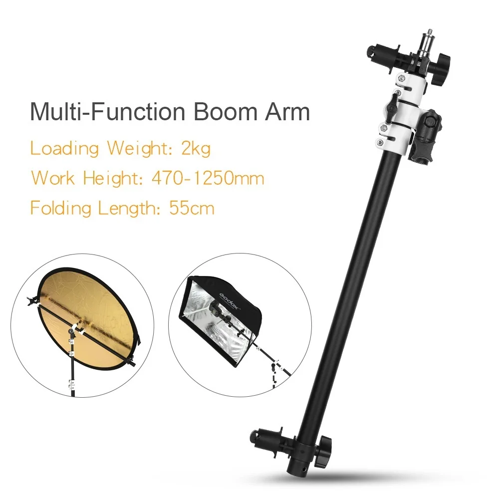 New Holder Bracket Swivel Head Reflector Disc Arm Support with Telescopic Boom Arm Top Light Sandbag for Speedlite Mini Flash