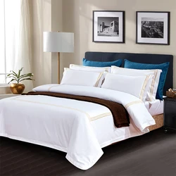 3pcs/set Luxury 100% Cotton 5 Stars Hotel Quilt Cover Pure Cotton Satin Strip Bed Line Duvet Cover Gray Blue Gold Black