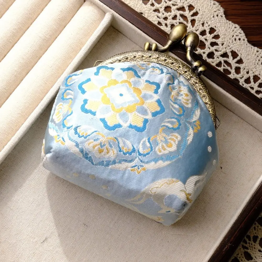 Anti-lost Kiss Lock Coin Purse Polyester Portable Brocade Mini Pouch Chinese Style Thickened Embroidered Small Pocket Girls