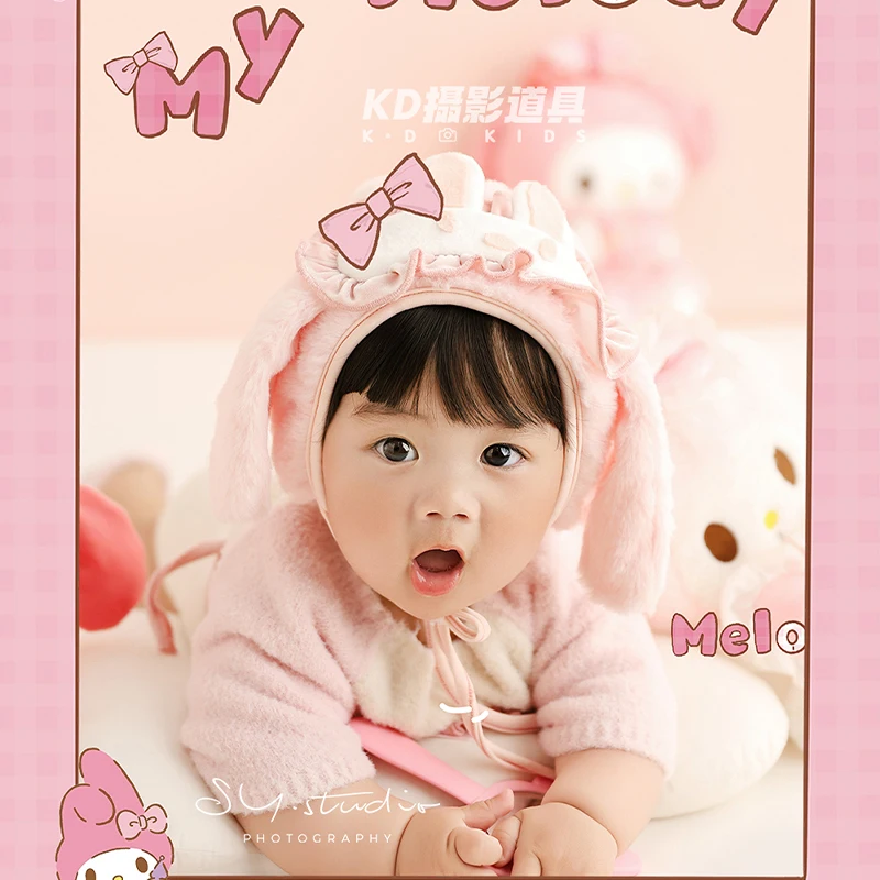 Cute Cartoon Character Costumes Professional Newborn Photography Outfits Baby Girl Jumpsuit with Ear-Shaped Hat for 3-4 Month