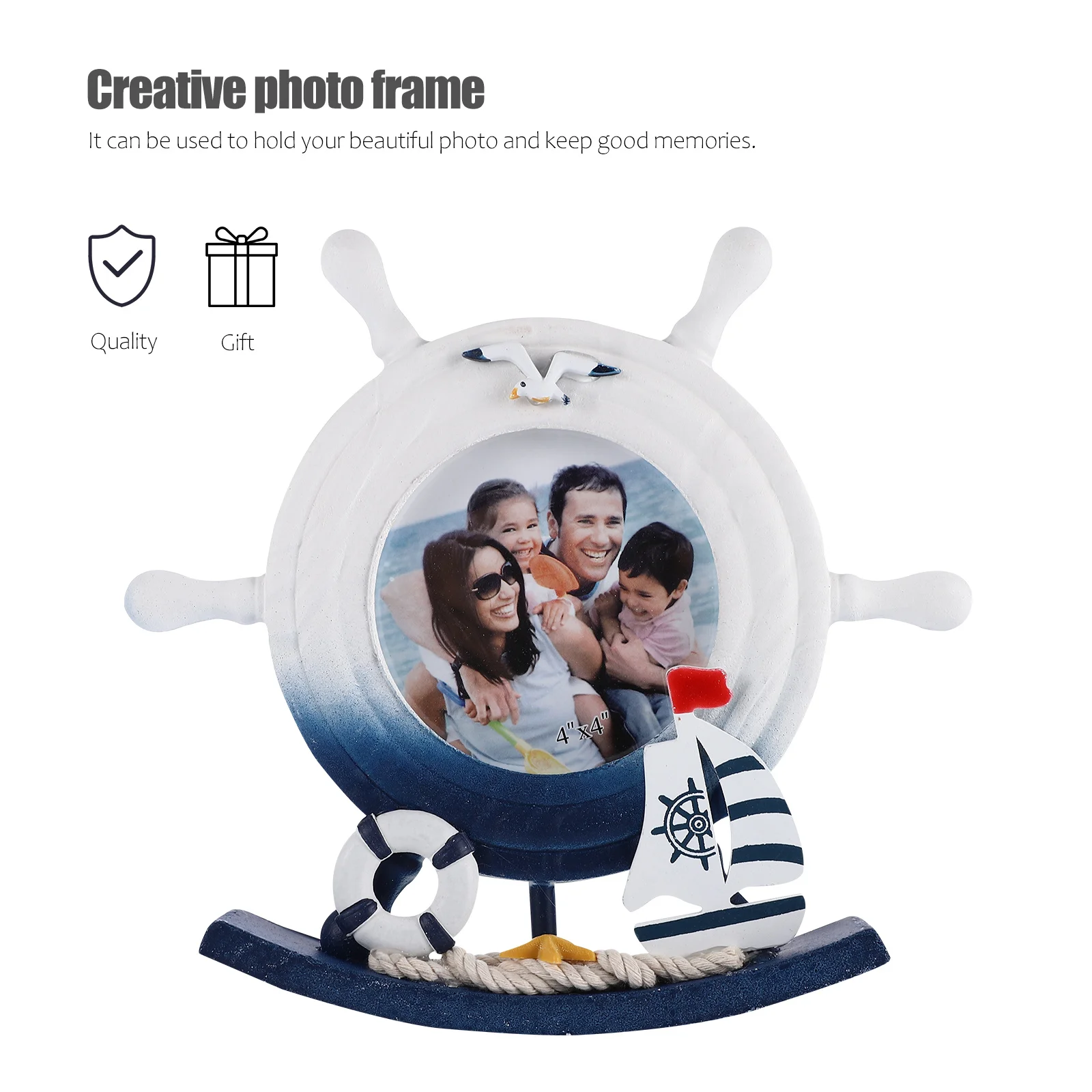 

Creative Nautical Steering Wheel Photo Frame Picture Holder Home Decor Desktop Decoration Photo Frame Picture Holder