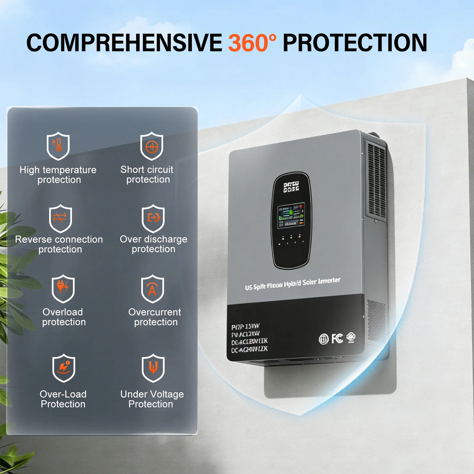 DATOUBOSS 12KW Solar Hybrid Split-Phase Inverter US Standard 240V Battery-Free Mode UPS Uninterruptible Power Supply Off-Grid view 5