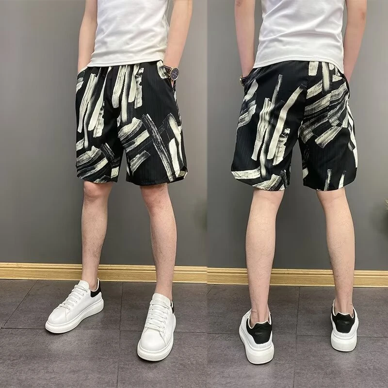 

New Shorts Men's Summer Trendy Brand Printed Casual Five Quarter Pants Thin Loose And Versatile Straight Leg Beach Sports Pants