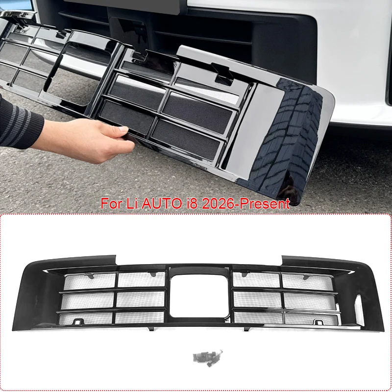 Car Modify Front Buckle Insect Proof Net Matte Black For LI AUTI i8 2026-2027 Front Bumper Center Intake Grille Cover Accessory
