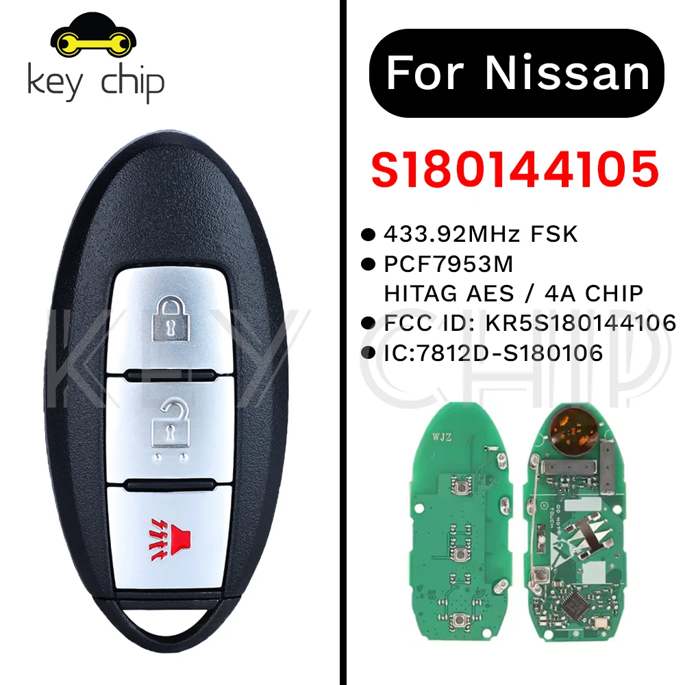 

S180144105 KR5S180144106 2+1btn Смарт-ключ для Nissan Rogue US 7812D-S180106 433,92 МГц FSK 4A ЧИП 2 + 1 кнопки