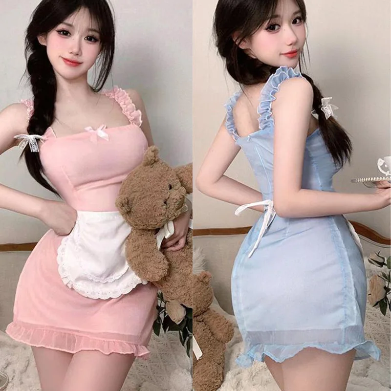 Dress Lace lace tight fitting maid outfit uniform seductive bag hip skirt Women's dress traffic store Party dress Sex shop xxx