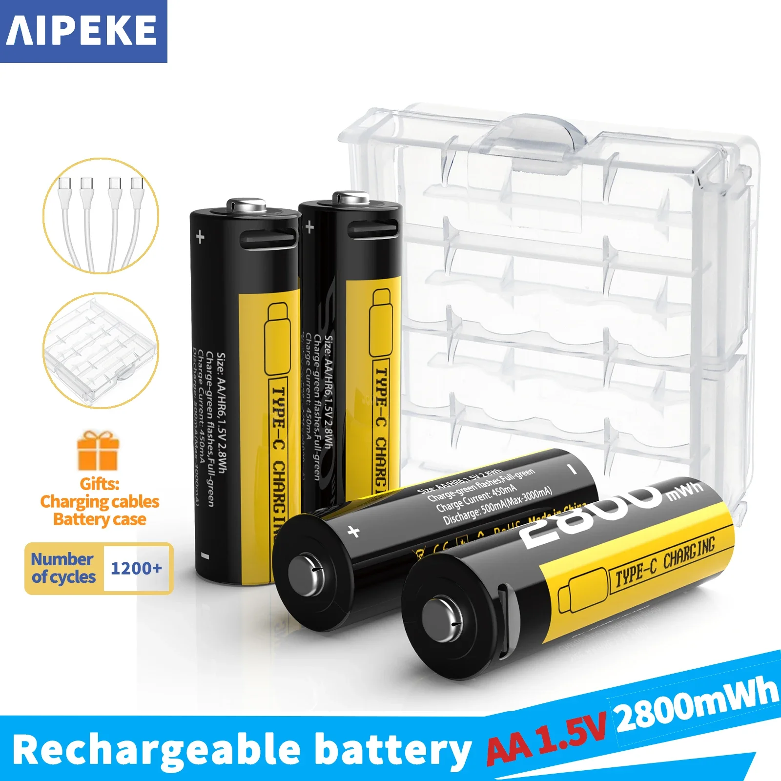 

AIPEKE AA batteries 1.5V USB 2800mWh Lithium Battery aa usb rechargeable battery for game controller mouse original