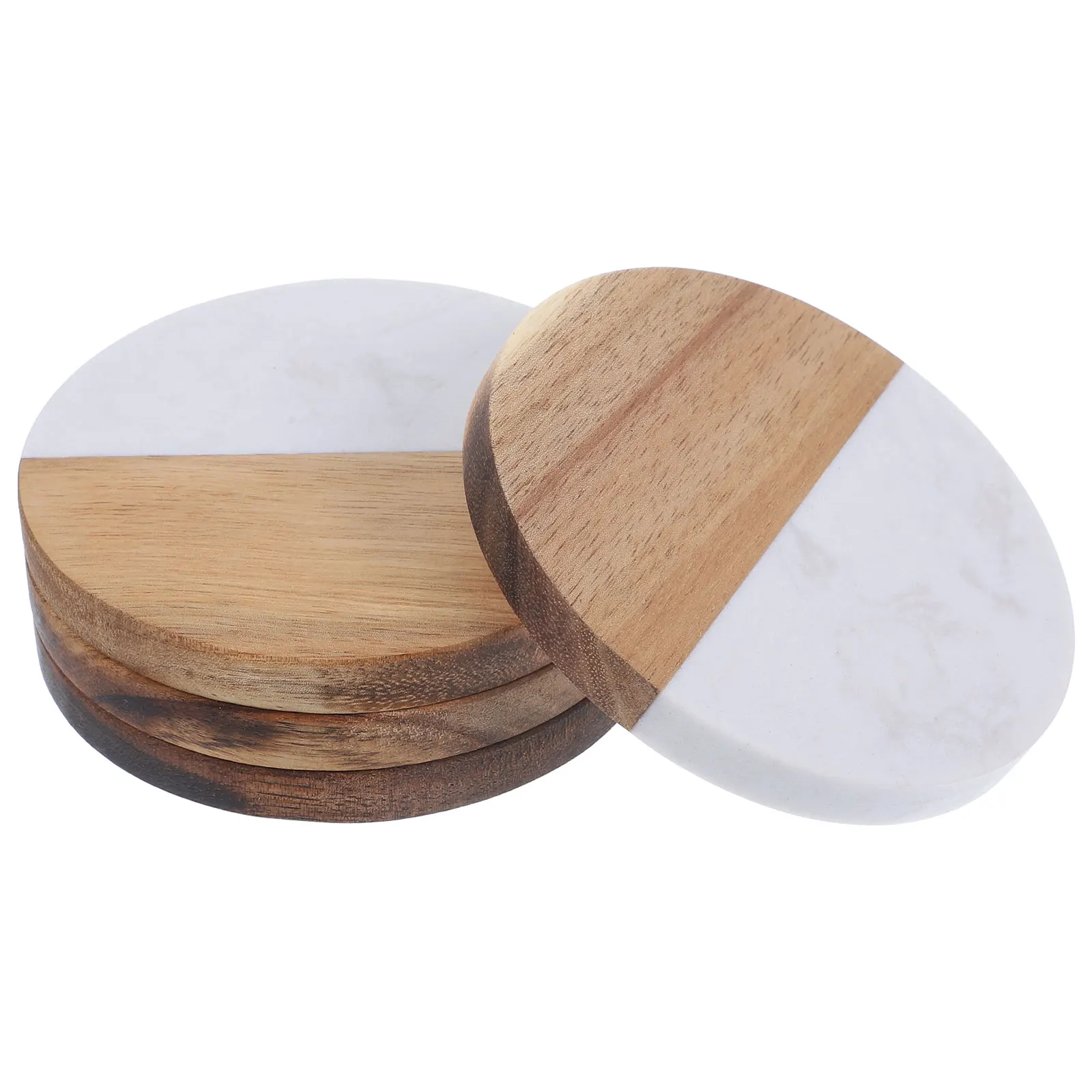 

4Pcs Round Marble Coasters Anti-Skid Heat-Resistant Cup Mats Stylish Wooden Drink Pads