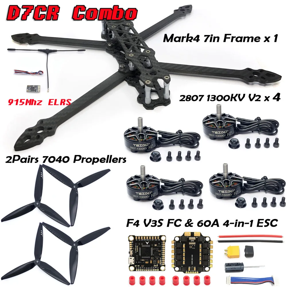 MARK4 7inch 295mm Wheelbase Carbon Fiber Frame 2807 1300KV Brushless Motor propeller 2.5W VTX Camera For FPV 7\