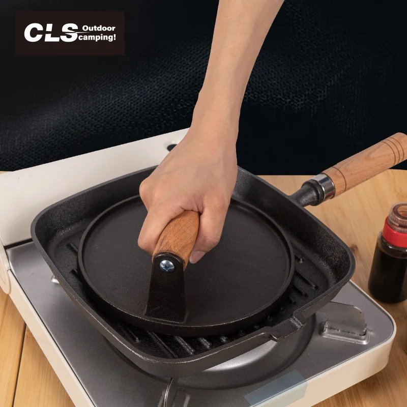 

Сверхмощный чугунный гриль, прижимная доска для стейка, приготовление пищи на открытом воздухе, барбекю, кемпинг, антипригарный гриль для дробления гамбургеров